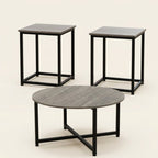 3-Piece Coffee and End Table Set, Round and Square on a warm cream background