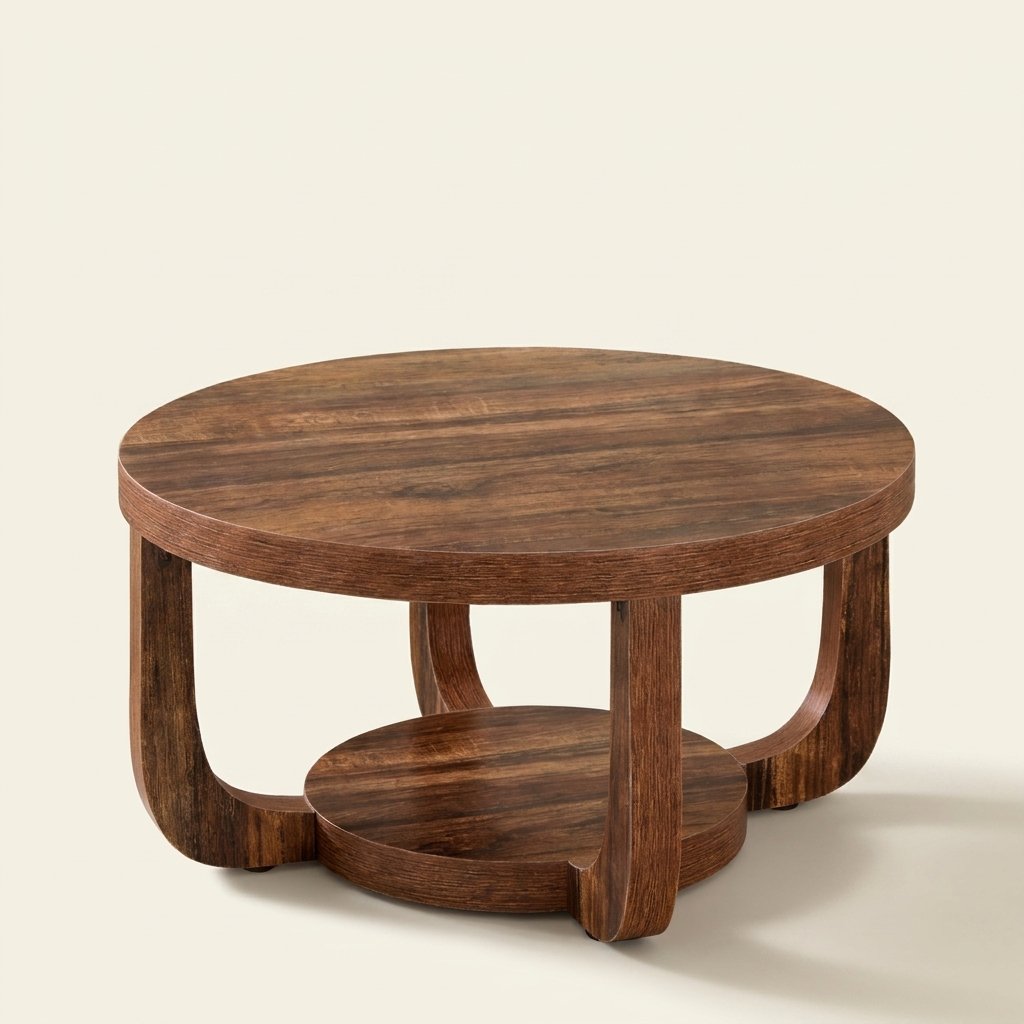 Two-Tier Round Center Table, Curved Modern Silhouette on a warm cream background