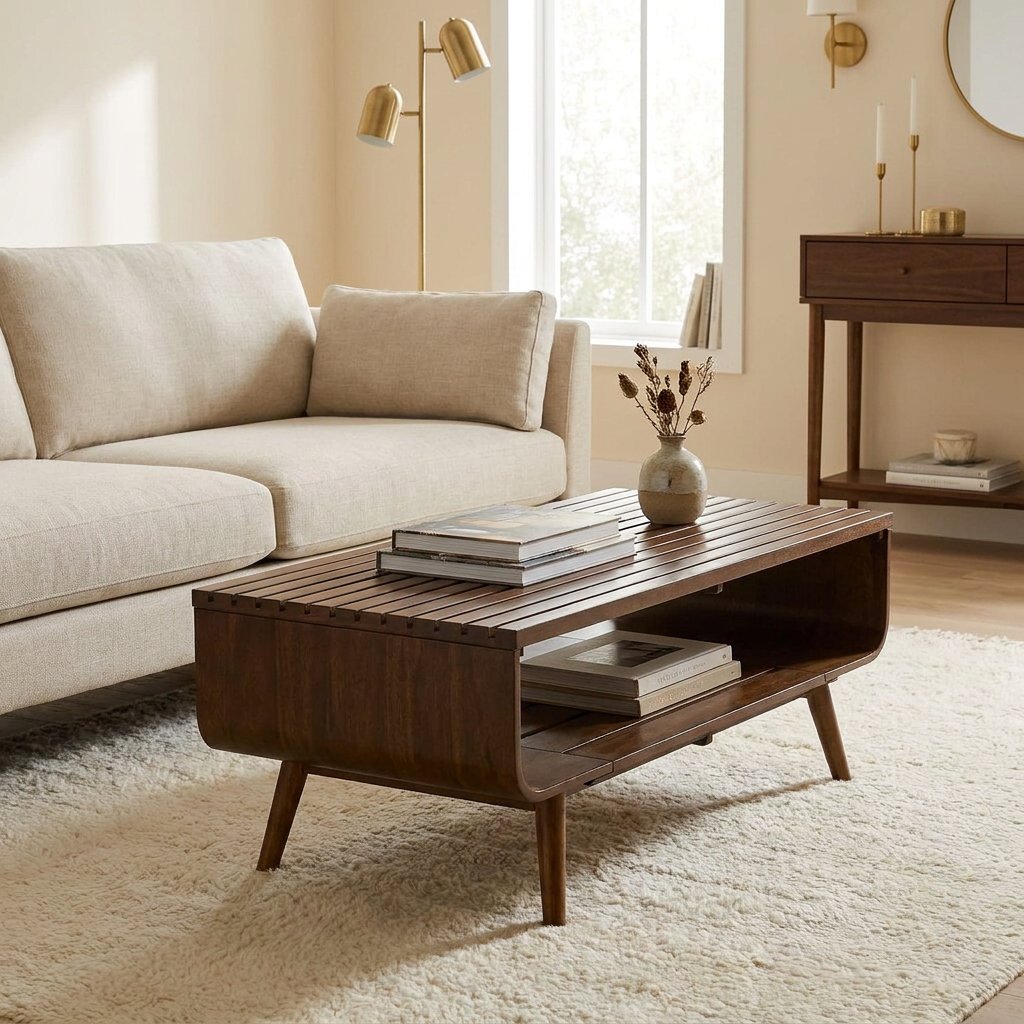 Alice Walnut Coffee Table styled in a warm modern interior