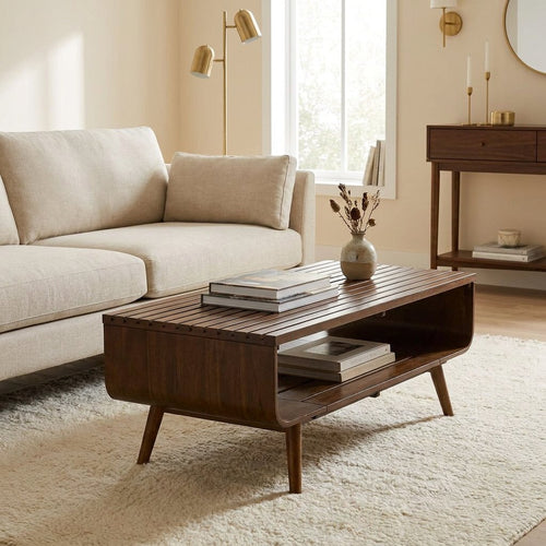 Alice Walnut Coffee Table styled in a warm modern interior
