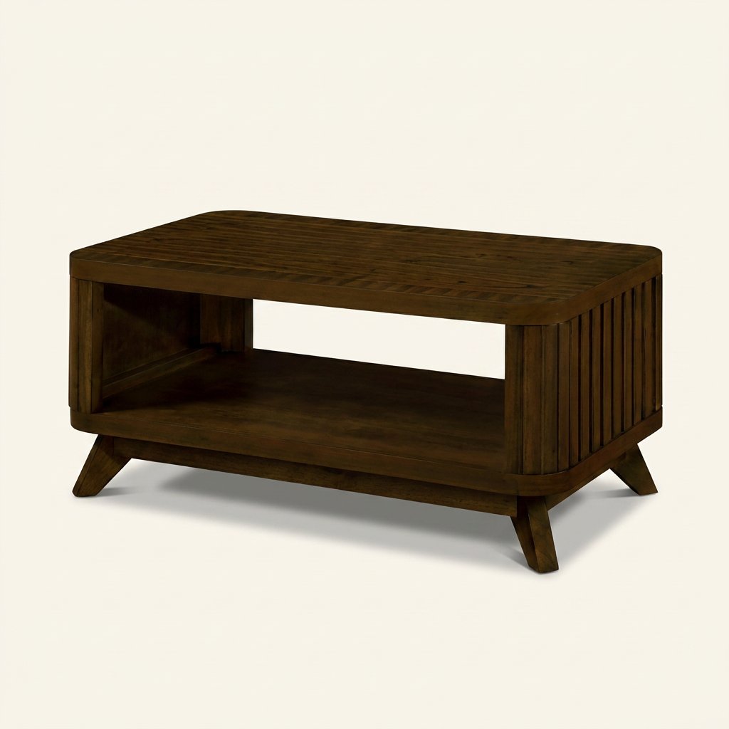Rectangular Wood Coffee Table, Natural Grain on a warm cream background
