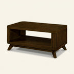 Rectangular Wood Coffee Table, Natural Grain on a warm cream background