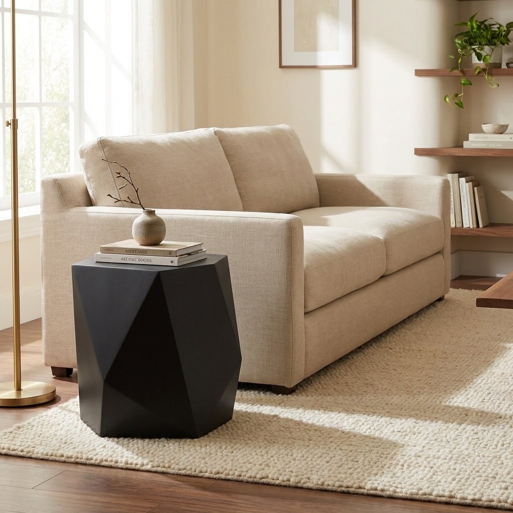 Modern Stone-Composite Coffee Table Set styled in a warm modern interior