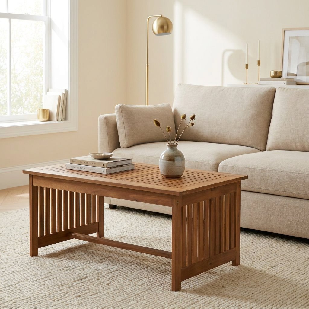Casa Acacia Wood Coffee Table styled in a warm modern interior