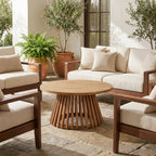 Acacia Wood Outdoor Coffee Table styled in a warm modern interior