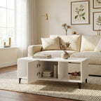 Natural Wood Coffee Table, 40 in styled in a warm modern interior
