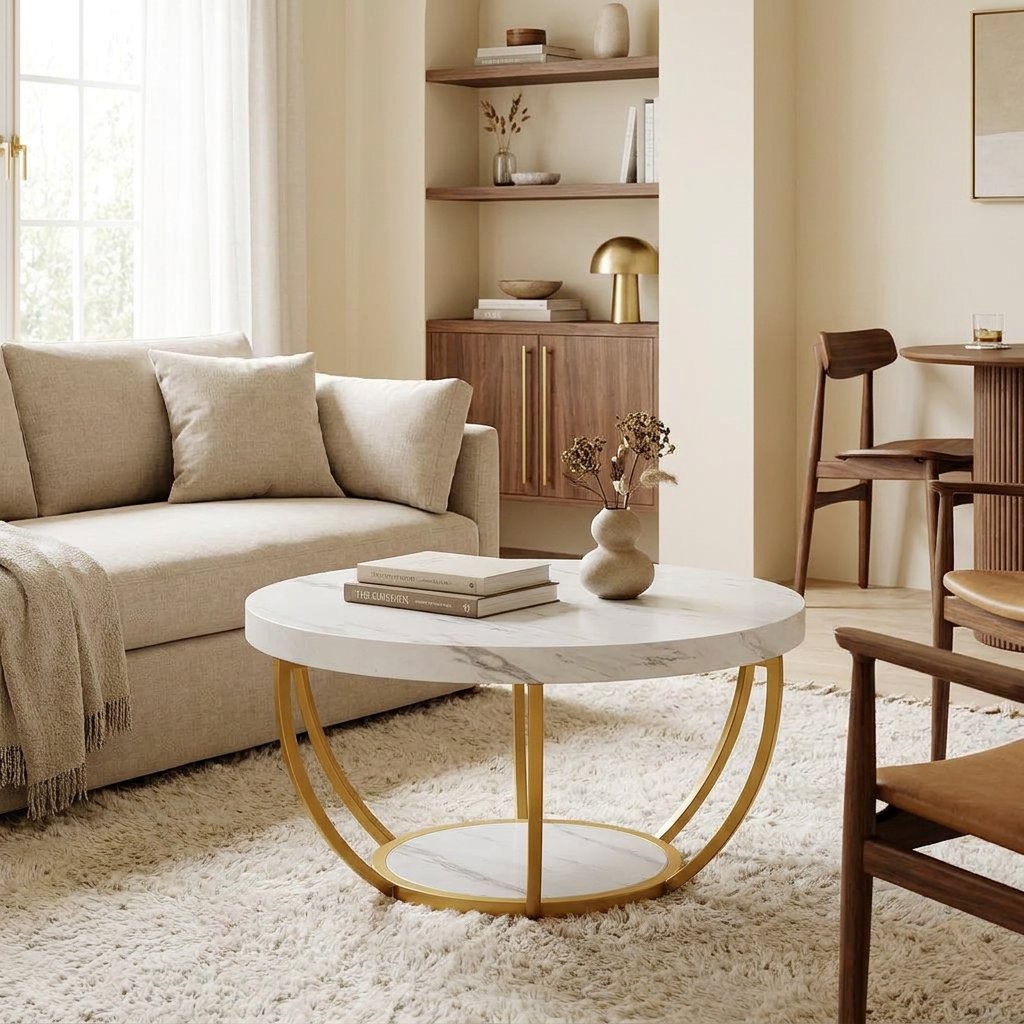 Modern Storage Side Cabinet Coffee Table styled in a warm modern interior