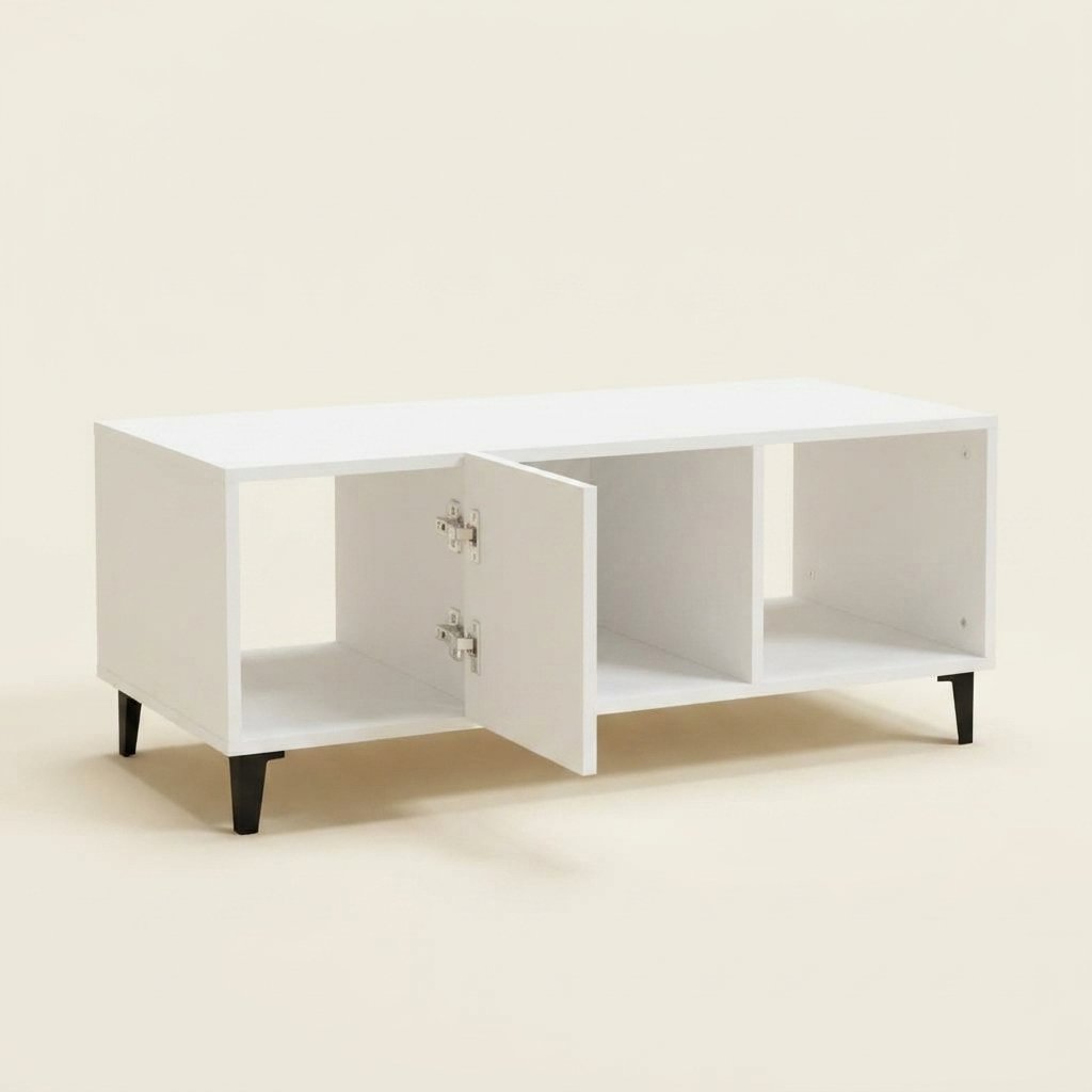 Natural Wood Coffee Table, 40 in on a warm cream background