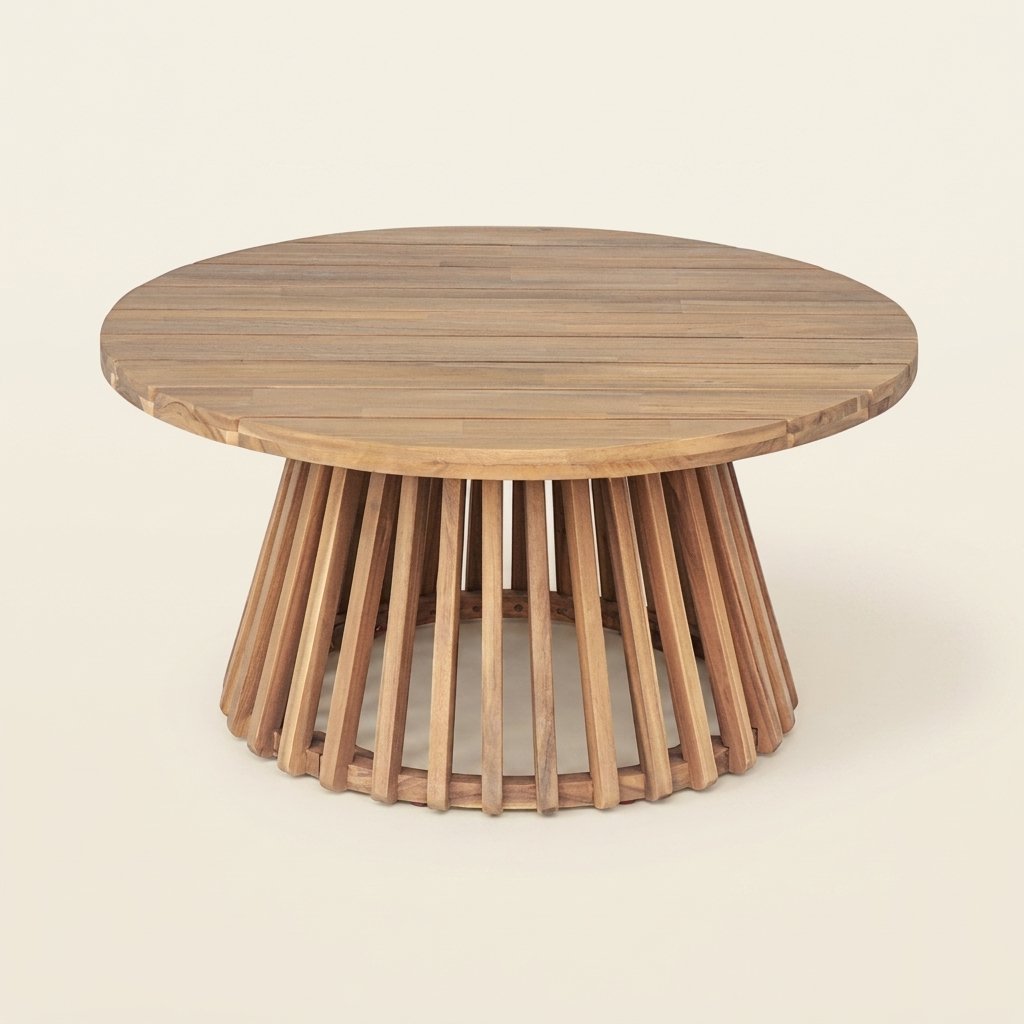 Acacia Wood Outdoor Coffee Table on a warm cream background