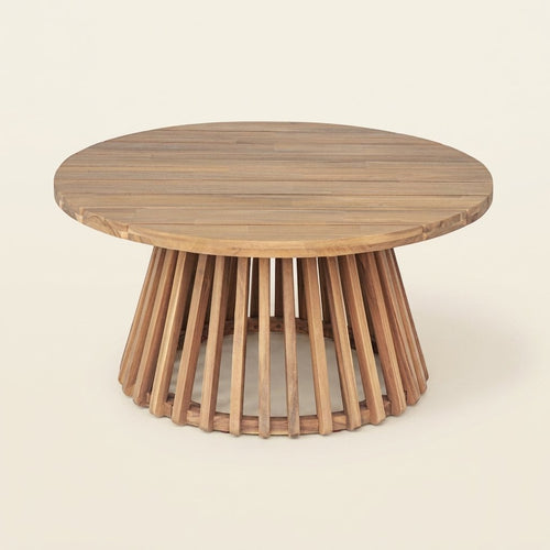Acacia Wood Outdoor Coffee Table on a warm cream background