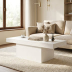 Natural Wood Coffee Table, 39 in styled in a warm modern interior