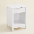 Three-Tier Nightstand with Storage Drawer, Retro White on a warm cream background