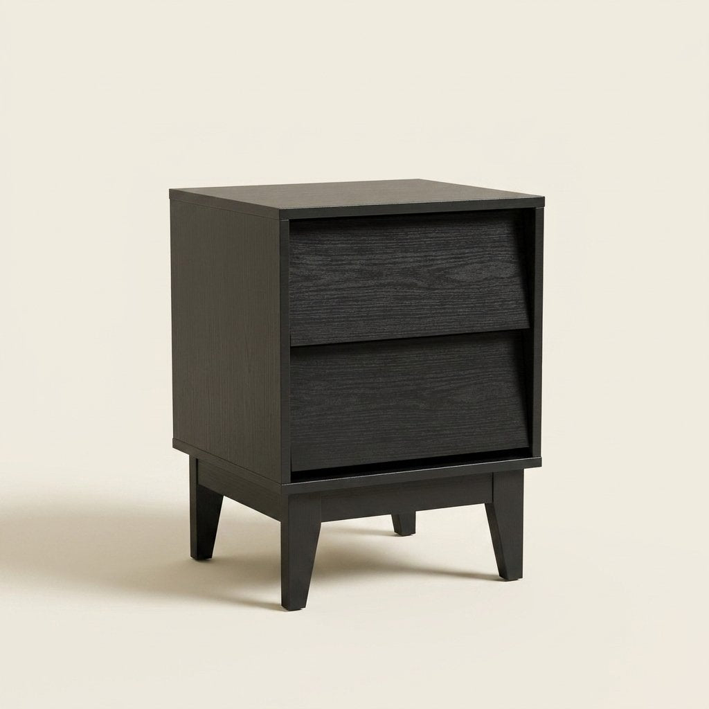 Vintage Bevel Nightstand Set of 2, Mid-Century Modern on a warm cream background