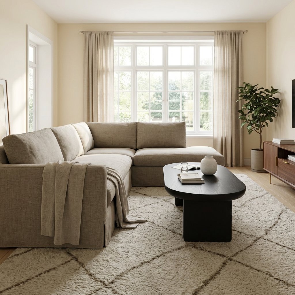 Modern Oval Coffee Table, Matte Black styled in a warm modern interior