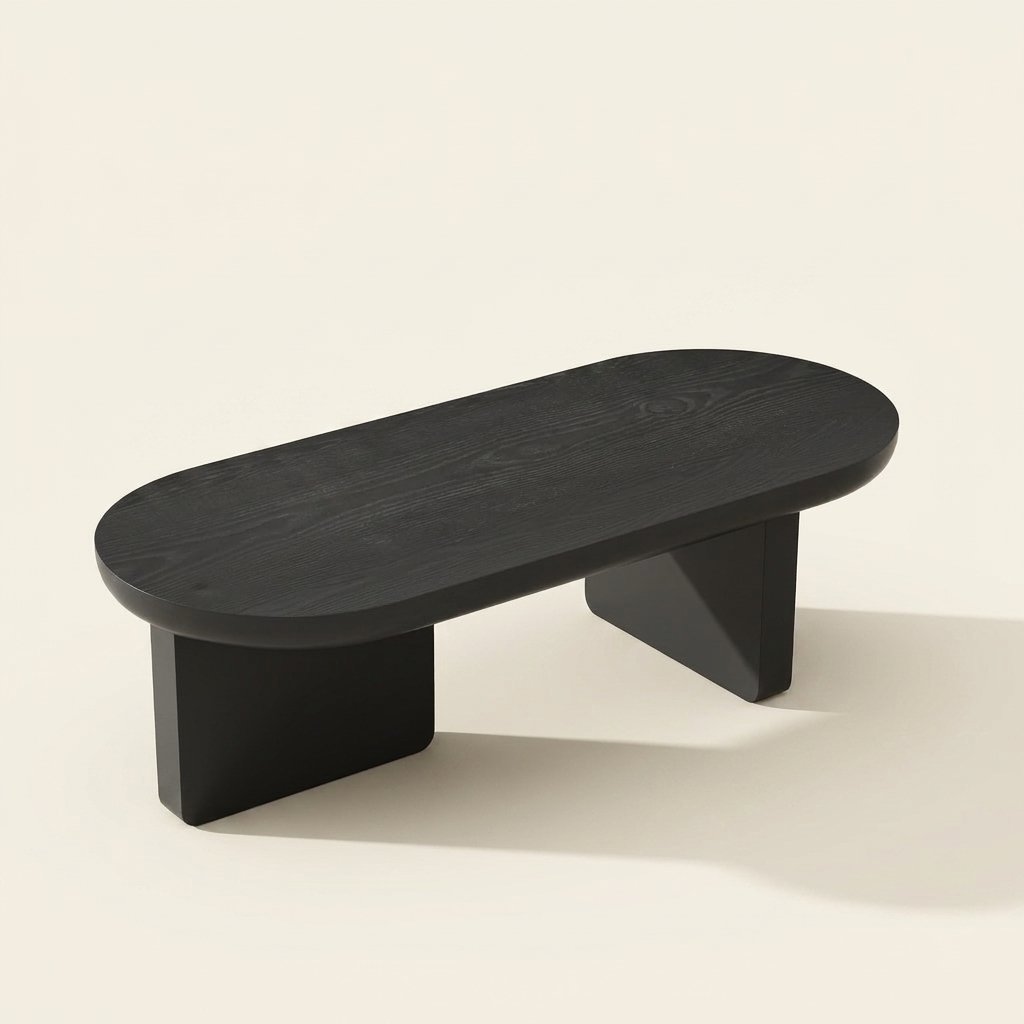 Modern Oval Coffee Table, Matte Black on a warm cream background