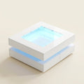 Geometric Glass-Top LED Coffee Table with 3 Drawers, White on a warm cream background