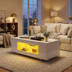 LED Smart Coffee Table with App Control, White styled in a warm modern interior