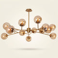 15- or 18-Light Brass-Finish Glass Chandelier, 50 in Wide on a warm cream background