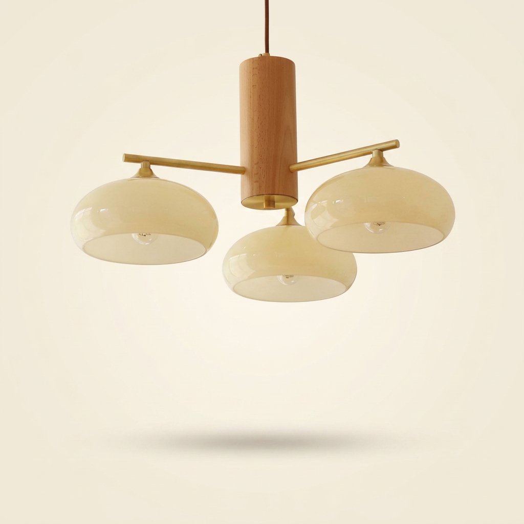 Cream Log-Style Glass Chandelier, Metal Frame, 3 or 5 Light on a warm cream background
