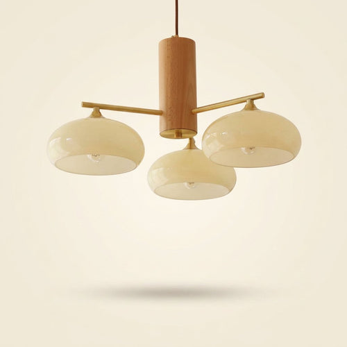 Cream Log-Style Glass Chandelier, Metal Frame, 3 or 5 Light on a warm cream background