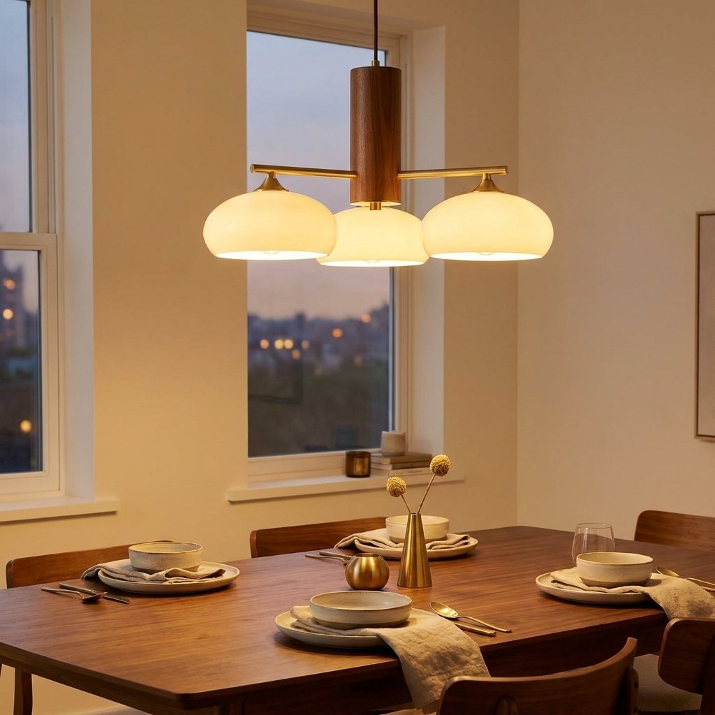 Cream Log-Style Glass Chandelier, Metal Frame, 3 or 5 Light styled in a warm modern interior