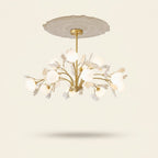 French Cream 6-Light Copper & Ceramic Chandelier on a warm cream background