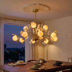 French Cream 6-Light Copper & Ceramic Chandelier styled in a warm modern interior
