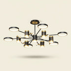 13-Light Star Chandelier, Black Iron, Nordic Style on a warm cream background
