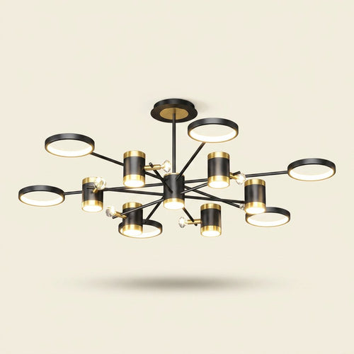 13-Light Star Chandelier, Black Iron, Nordic Style on a warm cream background