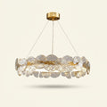 Round Bronze Chandelier, Postmodern Minimalist, 24 in. on a warm cream background