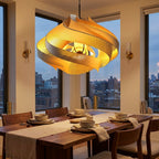 Retro Spiral Chandelier, Walnut-Tone or Cotton White styled in a warm modern interior