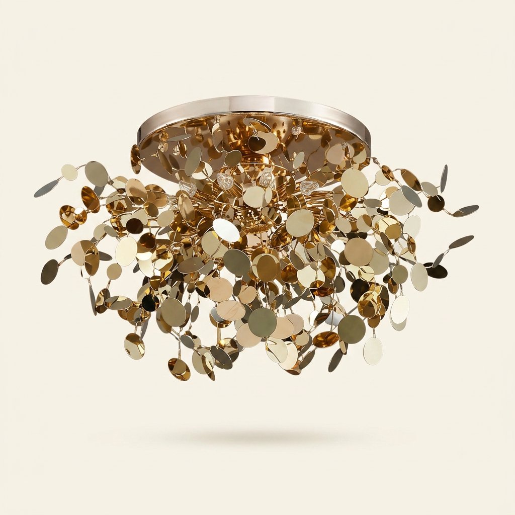 8-Light Stainless Steel Branch Chandelier, 15 in. or 20 in. on a warm cream background