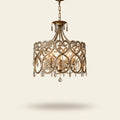 French Aged Crystal Chandelier, Retro Silver Iron Frame on a warm cream background