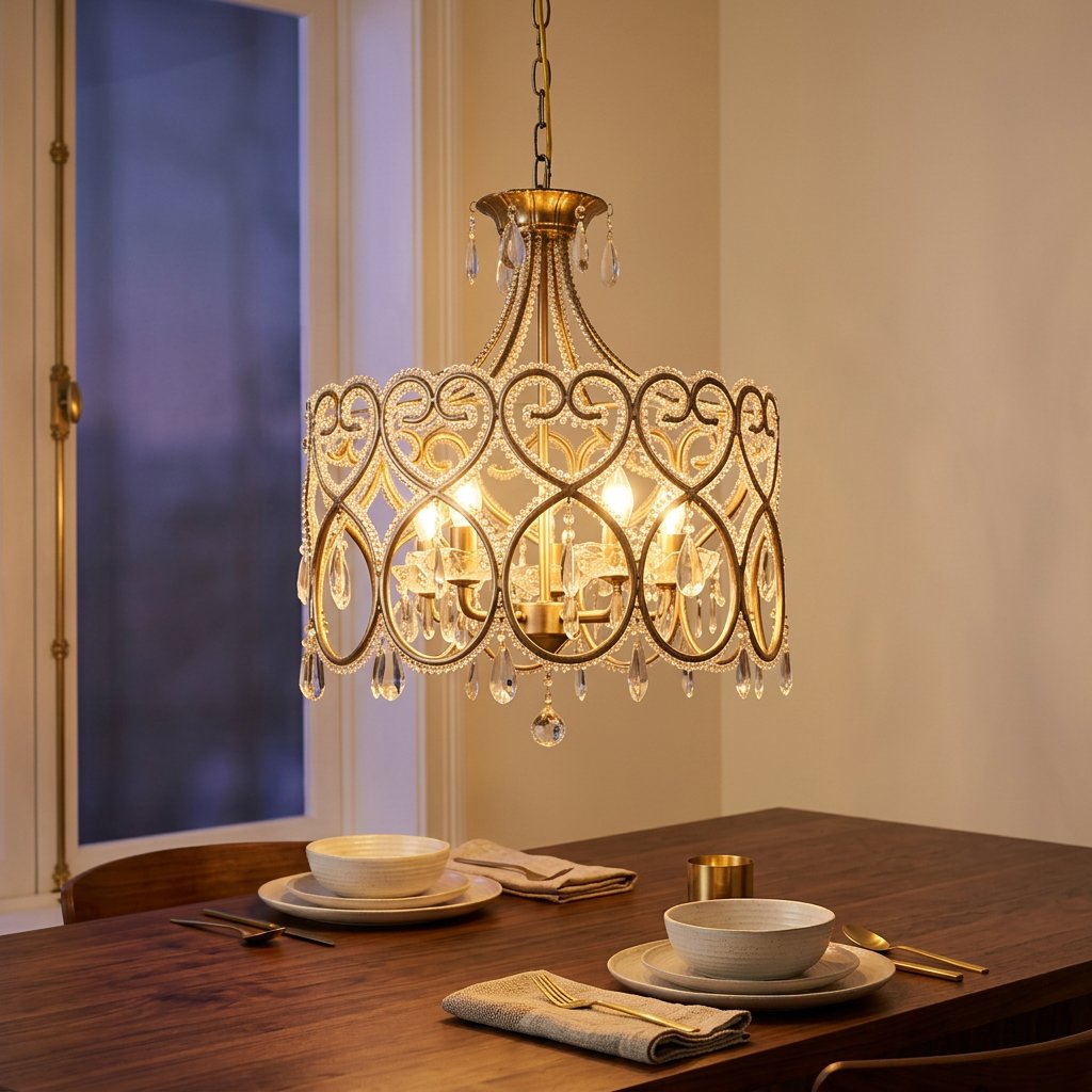 French Aged Crystal Chandelier, Retro Silver Iron Frame styled in a warm modern interior