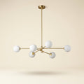 Minimalist 6-Light Wrought Iron Chandelier with Glass Shades on a warm cream background
