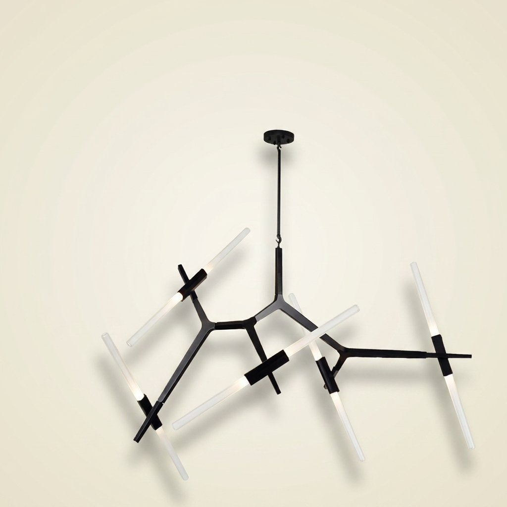 Modern Black Iron Branch Chandelier, 6 to 18 Lights on a warm cream background