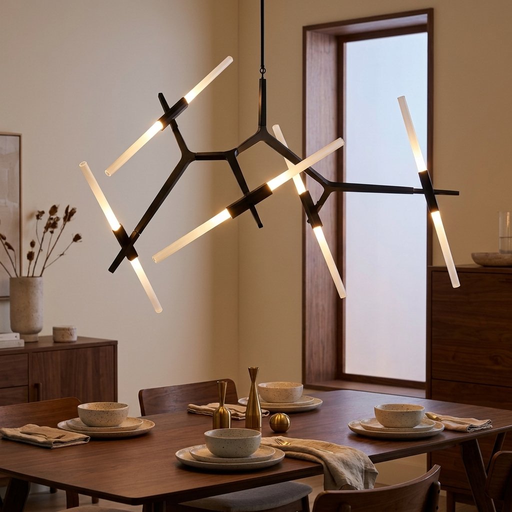 Modern Black Iron Branch Chandelier, 6 to 18 Lights styled in a warm modern interior