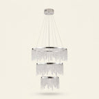 24 In. Round Crystal LED Chandelier, Chrome, Adjustable Color Temp on a warm cream background