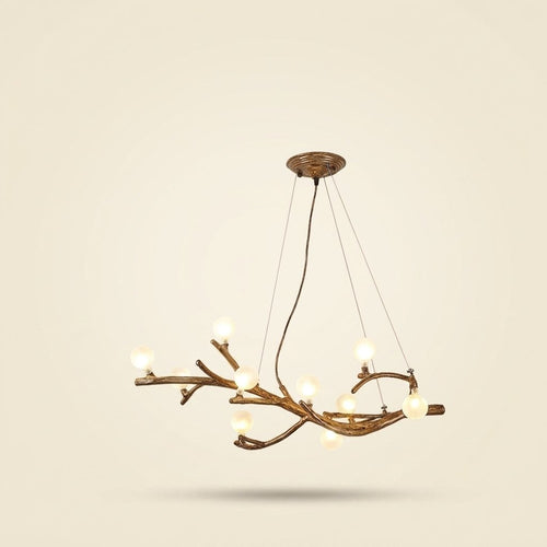10-Light Tree Branch Chandelier, Wabi-Sabi Resin, Warm LED on a warm cream background