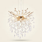 7-Light Gold Tree Branch Crystal Chandelier, 18 In. Wide on a warm cream background