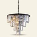 4-Tier K9 Crystal Chandelier, Black Iron Frame, 24 In. Wide on a warm cream background