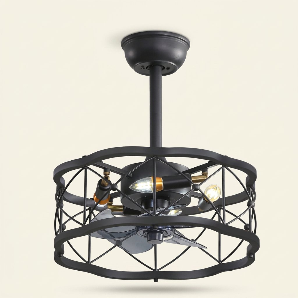 Nordic Minimalist Ceiling Fan with Light, Metal Blades, 45 in on a warm cream background