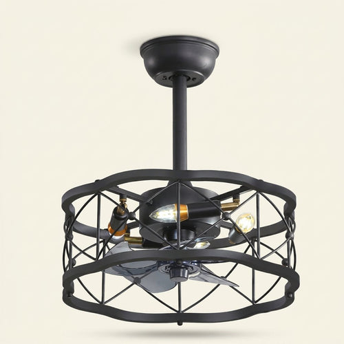 Nordic Minimalist Ceiling Fan with Light, Metal Blades, 45 in on a warm cream background