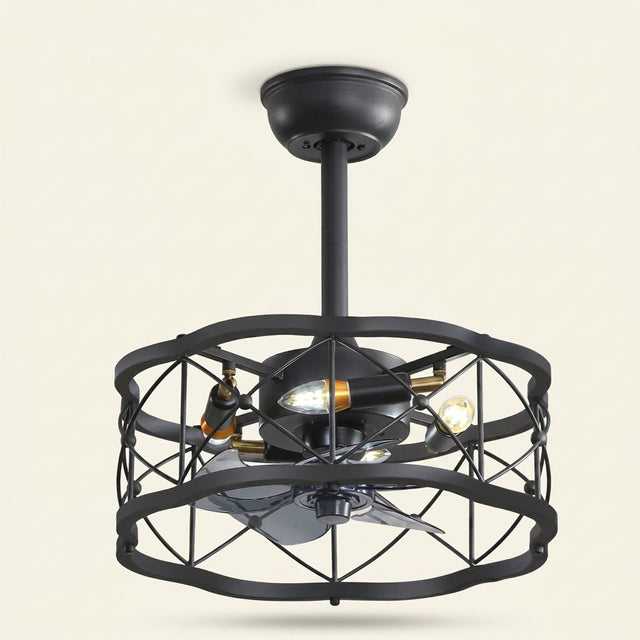 Nordic Minimalist Ceiling Fan with Light, Metal Blades, 45 in on a warm cream background