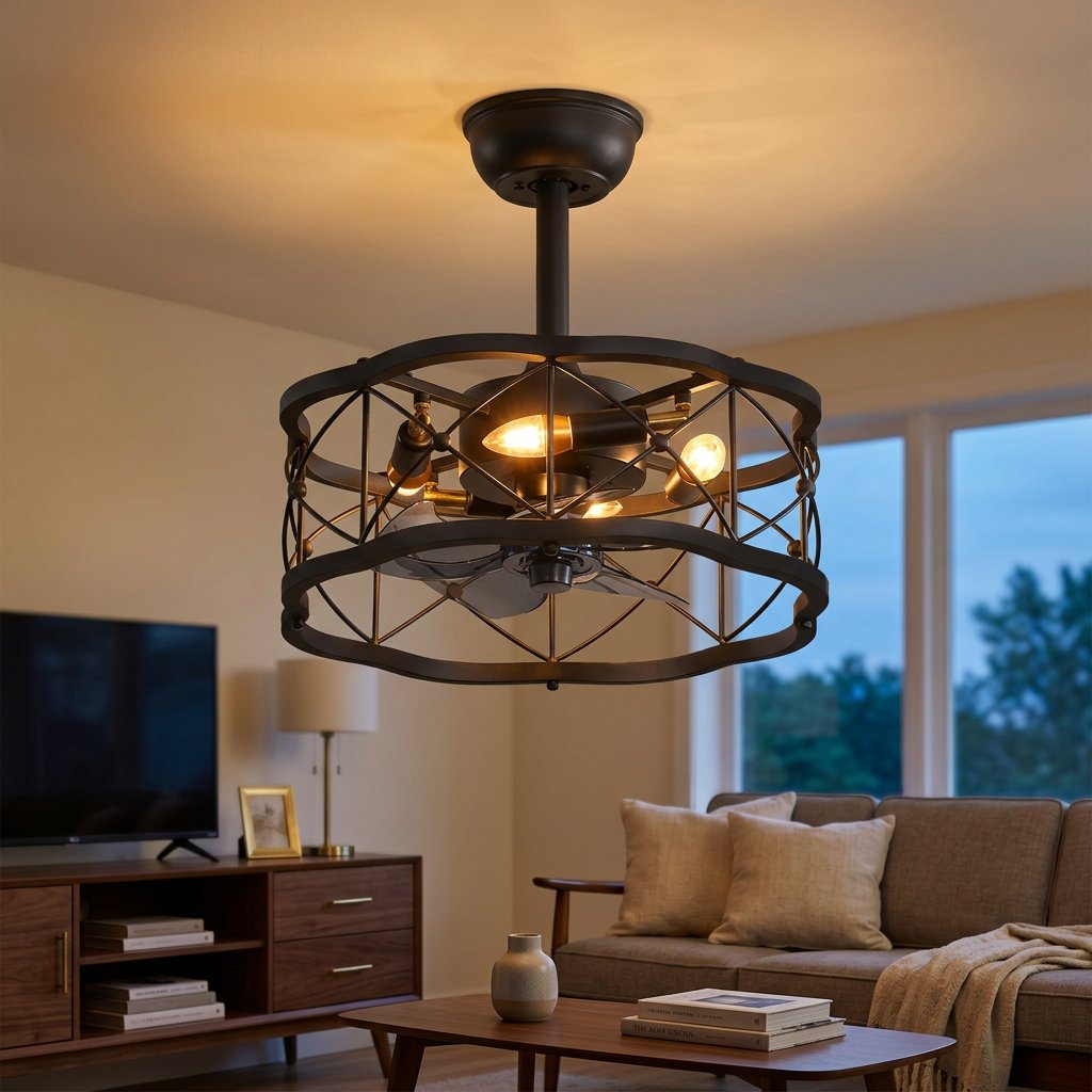 Nordic Minimalist Ceiling Fan with Light, Metal Blades, 45 in styled in a warm modern interior