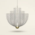 Iron Mesh Pendant Light, Sculptural Shadow-Play Shade, 18 in on a warm cream background