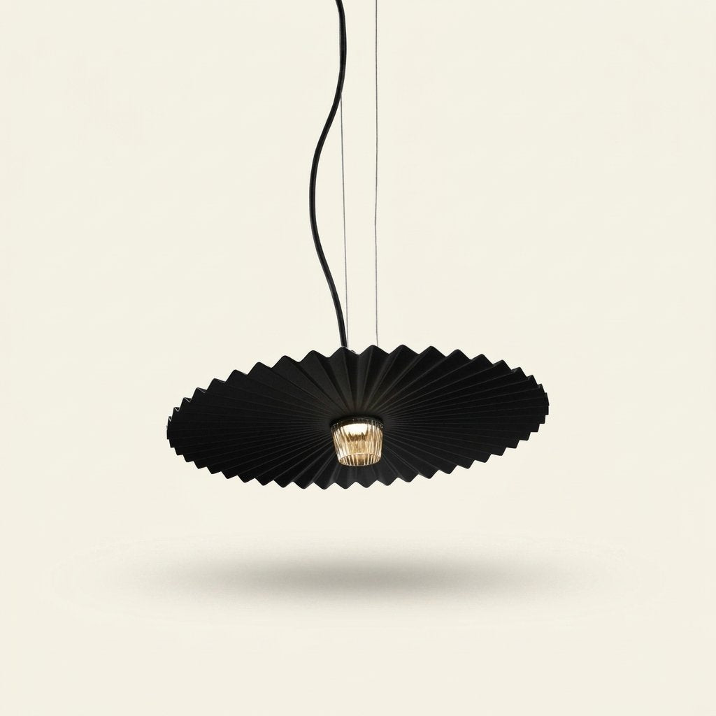 Modern Iron Pendant Light, LED, 14, 16, or 20 in on a warm cream background