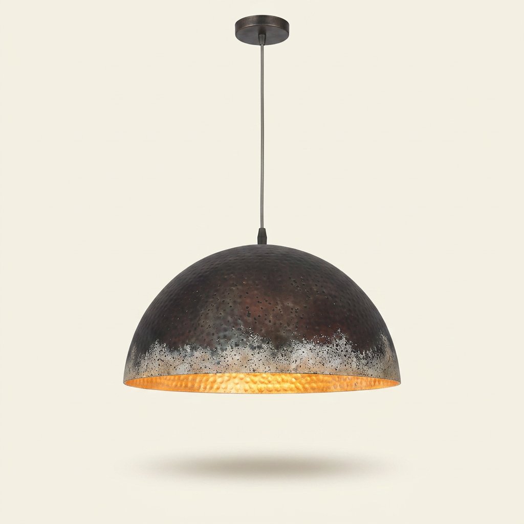 Retro Industrial Metal Pendant Light, 12 in or 16 in Diameter on a warm cream background
