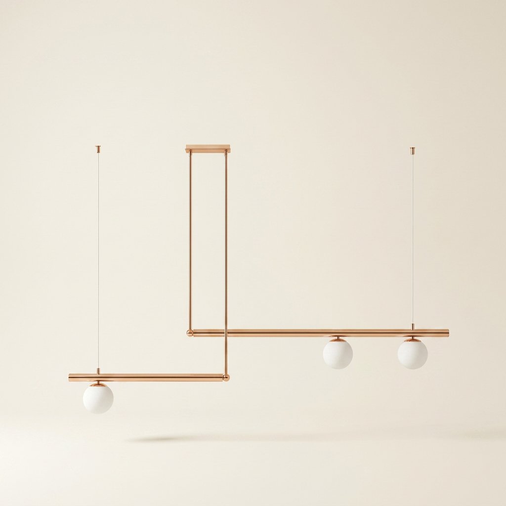 3-Light Linear Pendant Light, Copper or Black Metal & Glass on a warm cream background