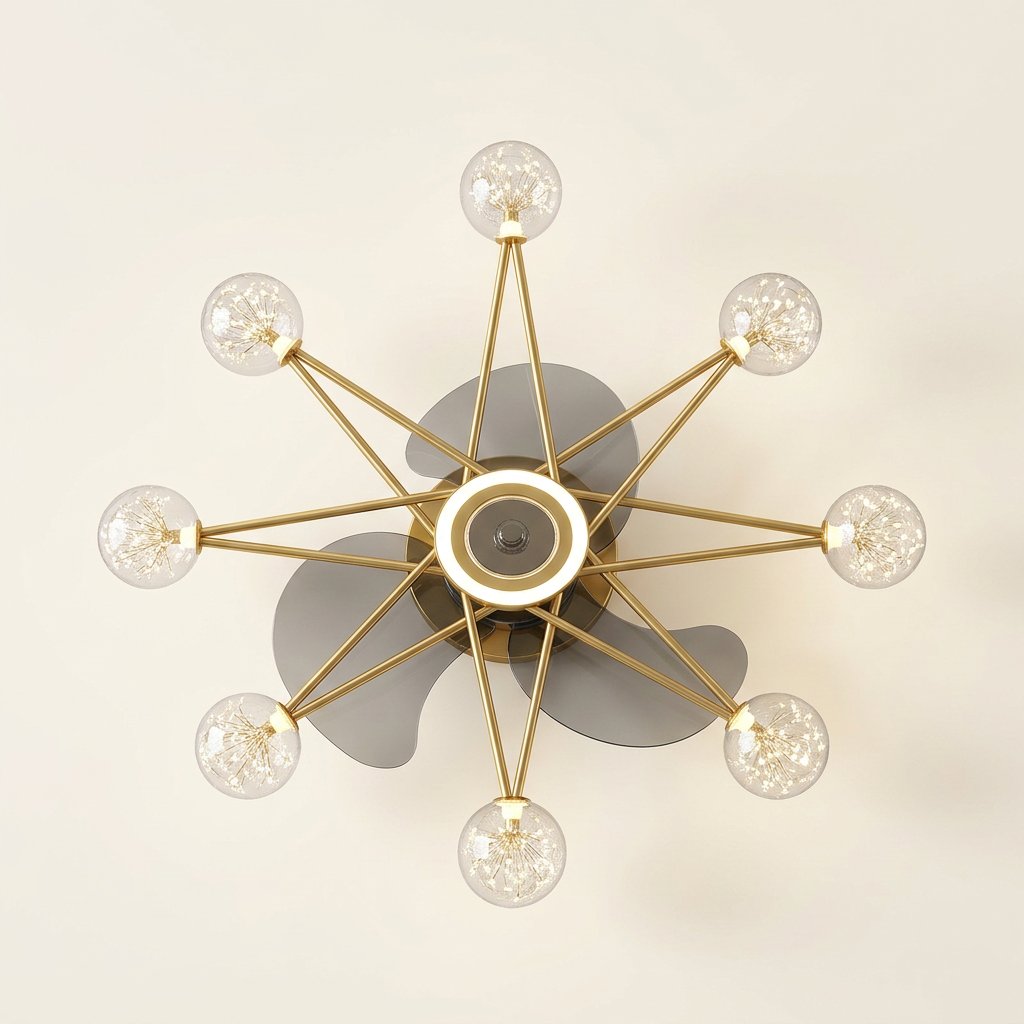 Starry Globe Ceiling Fan with LED Light, Milky White or Star Shades on a warm cream background